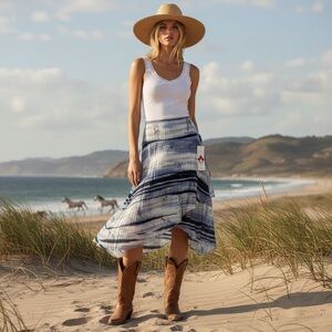 Laura Petites Blue & White Layered Asymmetrical Skirt Size MP – NWT